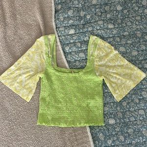 Free People Key Lime Combo Square Neck Floral Sleeve